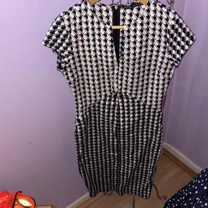 New Zara Black and White Patterned Midi Dress